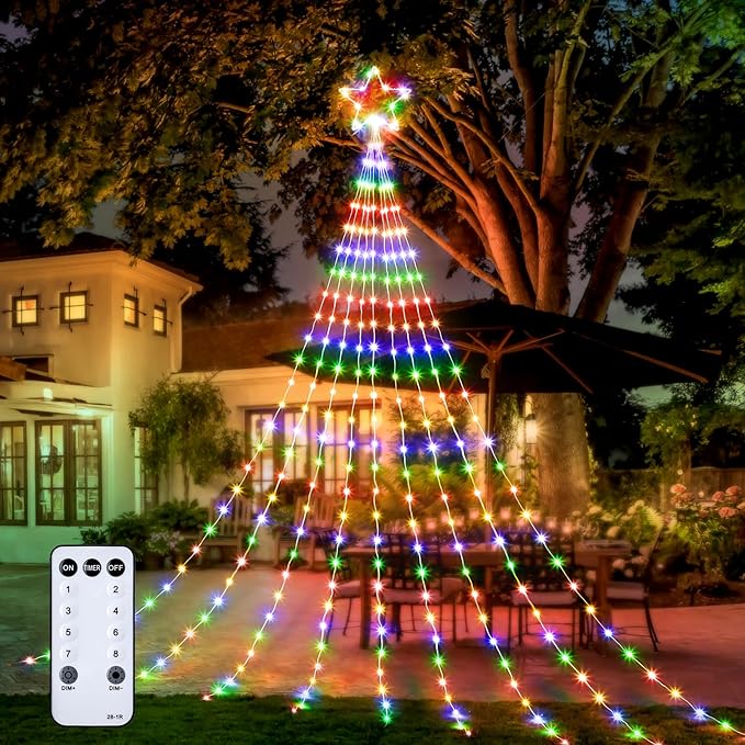 Brightown Christmas Decorations Star String Lights - 660 LED 24ft 9 Strands Waterfall Tree Lights with Topper Star, 8 Lighting Modes Multicolor for Indoor Outdoor Decorative Wedding Yard Party Home