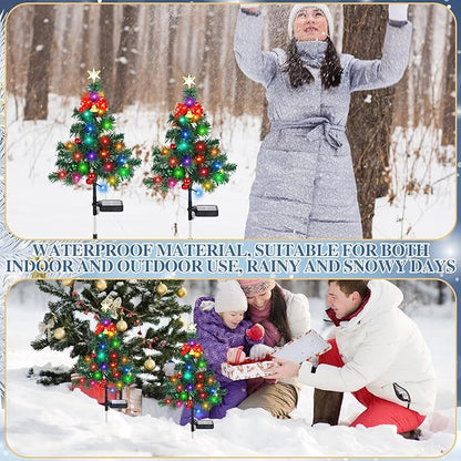Baquler 2 Pcs Solar Christmas Tree Garden Stake Lights Outdoor Christmas Tree Yard Decorations Multicolor Solar Stakes for Pathway Lawn Patio Xmas Ornament (Vibrant Style)