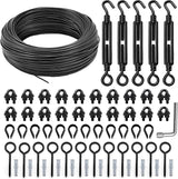 String Light Hanging Kit, Full Black Globe String Lights Suspension Kit w/ 164FT PVC Coated Steel Cable & Enough | Lumora