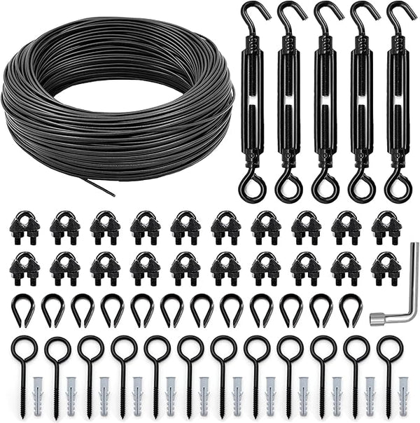String Light Hanging Kit, Full Black Globe String Lights Suspension Kit w/ 164FT PVC Coated Steel Cable & Enough | Lumora