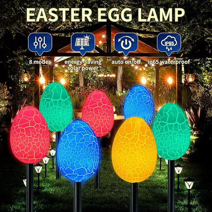 2 Pack Solar Easter Decorations Outdoor Lights,with 8 Modes 12 LED Egg Light,Waterproof Outdoor Solar Lights for Garden Yard Pathway Lawn Grave (Egg)