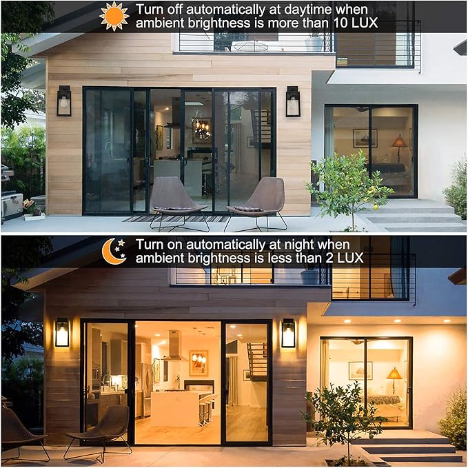 SHINE HAI Dusk to Dawn Sensor Outdoor Wall Sconce, Exterior Porch Lantern Fixture with E26 Socket & Glass Shade | Lumora