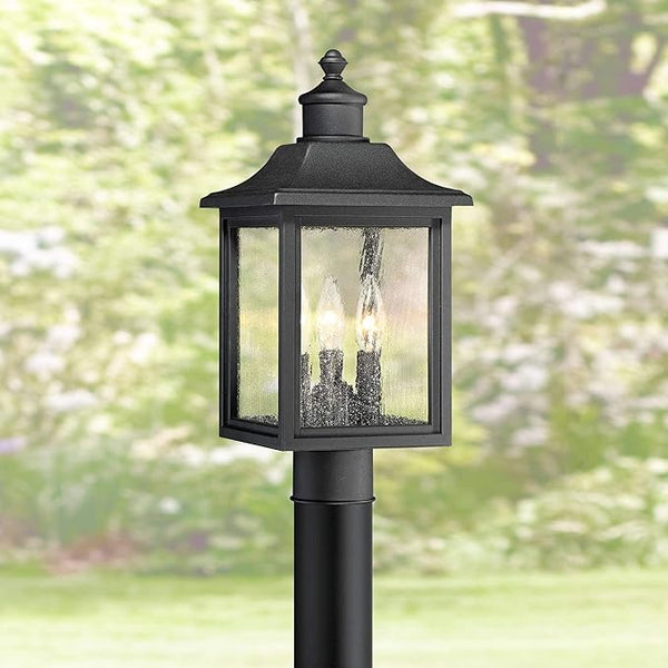 John Timberland Moray Bay Mission Outdoor Post Light Fixture Style Black Steel 17" Clear Seedy Glass for Exterior | Lumora