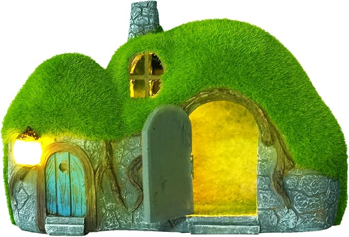 Garden Statues Outdoor Decor - Fairy House with Waterproof Solar Lights Resin Figurines for Yard Lawn Porch Outside | Lumora