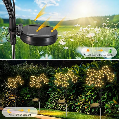 Solar Garden Lights 4 Pack Waterproof Swaying Starburst Light Solar Outdoor Lights for Yard Patio Walkway Pathway Party Wedding Decoration, Unique Gifts for Women, Warm White