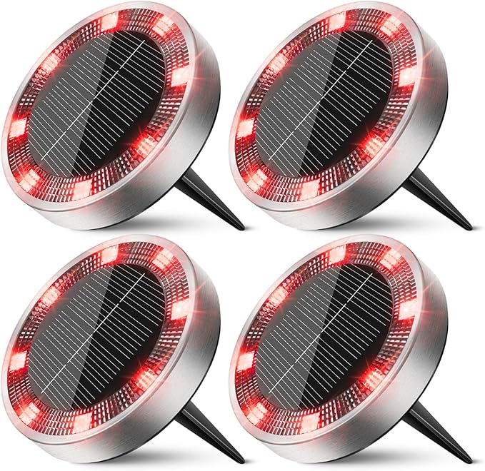 Peasur Mini Solar Ground Lights Outdoor, 4 Pack Flat Solar Powered Disc Lights, IP68 Waterproof, Anti-Rust | Lumora