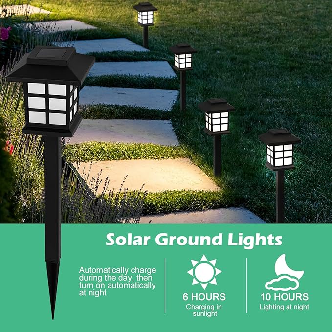 12-Pack Solar Walkway Lights,Solar Pathway Lights Outdoor, Auto Charge/Discharge Ground Lamp , IP44 Waterproof | Lumora