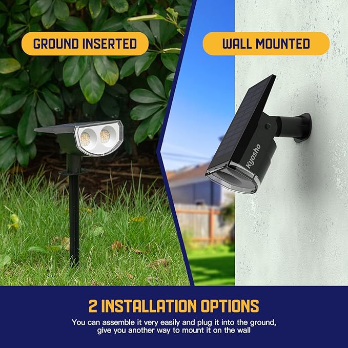 Kyosho Solar Outdoor Lights Waterproof IP67, 38 LEDs Solar Spot Lights Outdoor, 2-in-1 Landscape Spotlight with 3 | Lumora