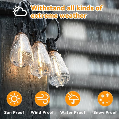 Vocevos 100FT LED Outdoor String Lights with 52 Waterproof Shatterproof ST38 Vintage Edison Bulbs, Outside Lights for Patio Lighting Cafe, Bistro, Backyard, 2700K Dimmable