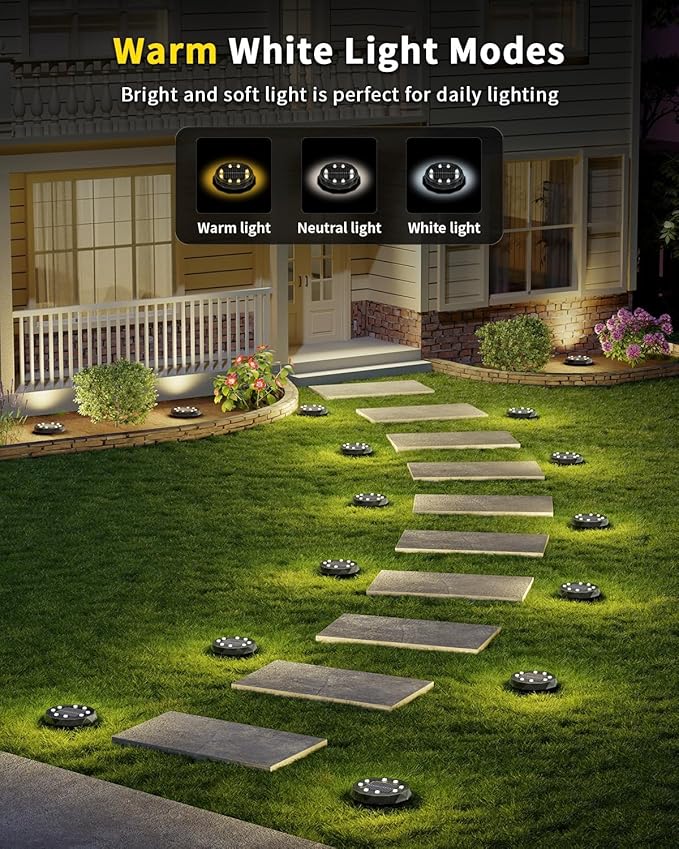 Solar Ground Lights with Remote Control 50ft,IP67 Waterproof Solar Garden 15 Multi Color Lights,RGBYW Solar Powered | Lumora