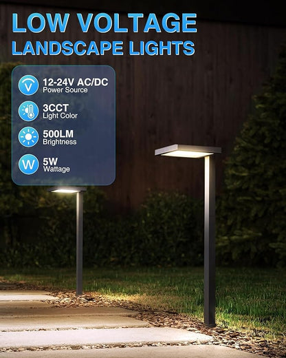SUNVIE 3CCT Low Voltage Pathway Lights Wired Pathway Lights Outdoor 5W 3000K Anti Glare LED Low Voltage Landscape Lighting Waterproof Landscape Path Lights for Walkway Backyard Garden Patio, 4 Pack