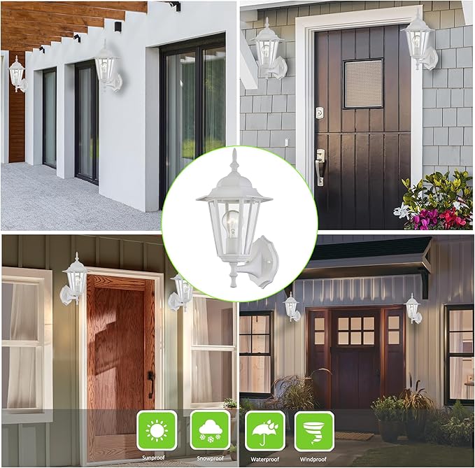 WISBEAM White Outdoor Wall Lantern, Outdoor Wall Sconce for House Porch Lighting Fixture, E26 Base 60W Max, Metal Housing Plus Glass, Wet Location Rated, ETL Qualified, Bulbs not Included
