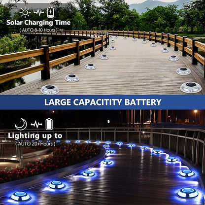 Brizled 12 Pack Solar Driveway Lights, 2 Colors in 1 Outdoor Dock Lights, IP67 Waterproof Deck Lighting Marine Light, Road Marker Solar Light for Sidewalk Pathway Walkway Garden Yard(Cool White/Blue)