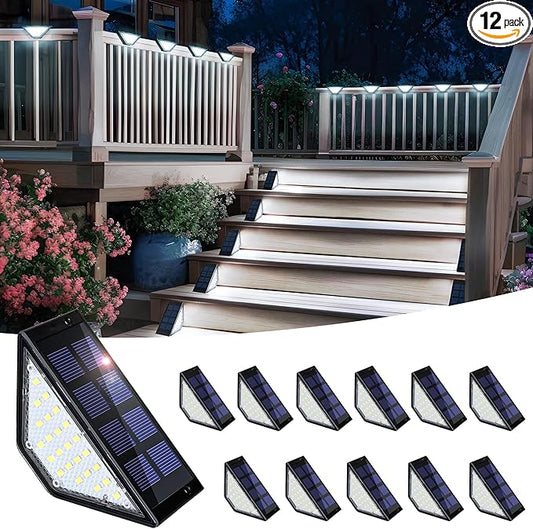SOLPEX Solar Step Lights for Outside, 24 LEDs Solar Stair Lights Outdoor Waterproof Decor for Porch, Front Door, Stair, Step, Deck, Fence, Balcony, Patio, Wall, Yard, Garden(12 Pack, Cold White)