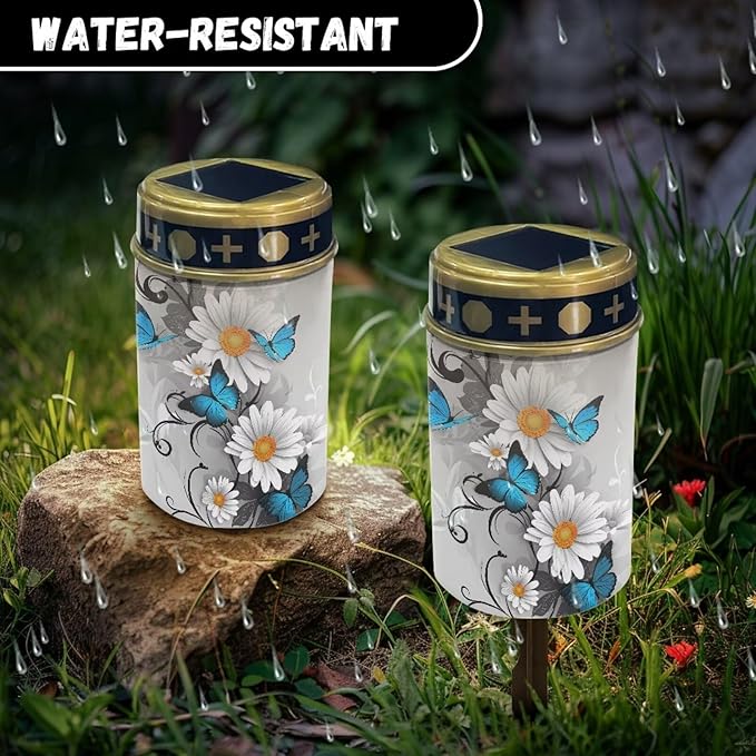 Daisy Butterfly Solar Garden Lights - Decorative, Waterproof, Cemetery Grave Garden Patio Yard Lawn Decoration