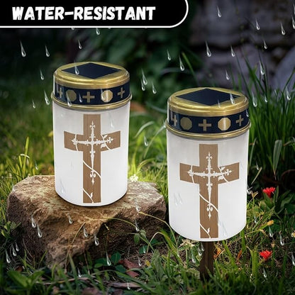 Cross Solar Outdoor Lights, Waterproof Solar Pathway Lights,Auto On/Off Solar Lights, Solar Garden Lights for Grave Walkway Driveway Yard Decor Brown