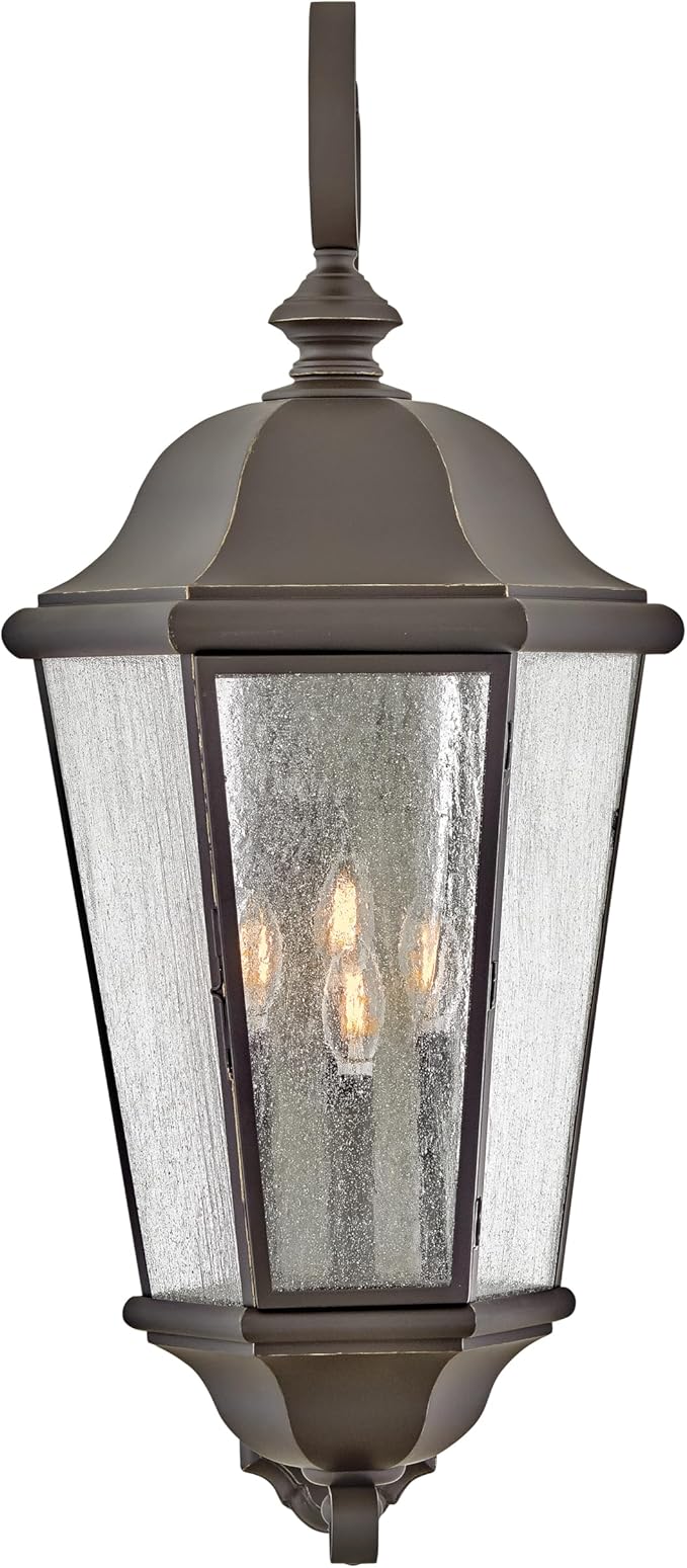 Hinkley Edgewater Outdoor Extra Large Wall Mount Lantern - Clear Seedy Glass, Aluminum - Oil Rubbed Bronze Finish | Lumora