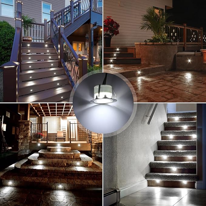 Deck Lights Outdoor Waterproof Low Voltage Lighting Kit Stainless Steel 1W Outdoor Yard Garden Decoration Lamps Landscape Pathway Patio Step Stairs Silver Border(10pcs,Cool White)
