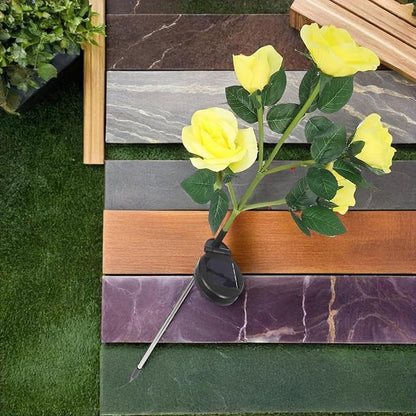 NUOBESTY 2pcs Solar Rose Flower Stake Lights, LED Yellow Solar Lawn Garden Lamps for Outdoor Pathway, Patio, Yard Decoration, Solar-Powered Simulated Rose Tree Lamps