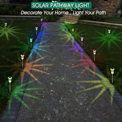 QUQUQ Solar Pathway Lights Solar Outdoor Lights Color Changing Pathway Waterproof Stainless Yard Patio Decor