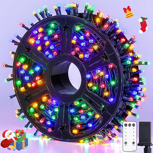 JMEXSUSS 500 LED Christmas String Lights Outdoor, 173ft 8 Modes Multicolor Christmas Lights Plug in, Waterproof Green Wire LED Christmas Tree Lights for Indoor Tree Xmas Decor