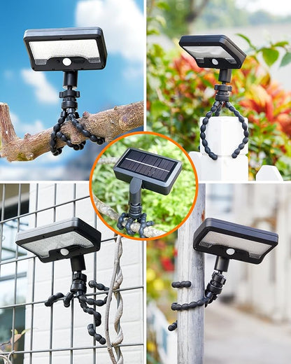 Motion Sensor Outdoor Lights with Flexible Octopus Tripod - 600LM Solar Sercurity Lights Waterproof, Dual Charging Solar Ourdoor Light for Camping,Fence, Patio (1, Black(6000K)