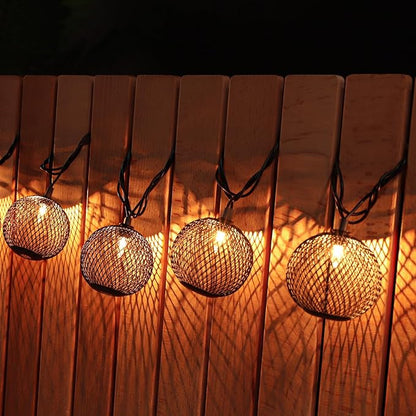 Decorative Lantern String Lights Plug in with 10 Black Metal Ball, Connectable Waterproof Outdoor Decorative String Lights Indoor for Bedroom Patio Pergola Decor
