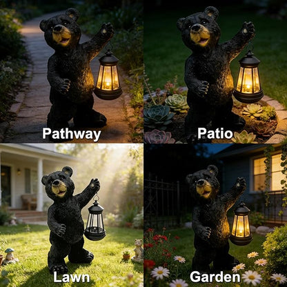 Solar Lantern Garden Statues Decor, 14" Large Outdoor Bear Figurine Lights for Yard Patio Decoration - Unique Christmas Housewarming Gift for Grandma Wowen Mom