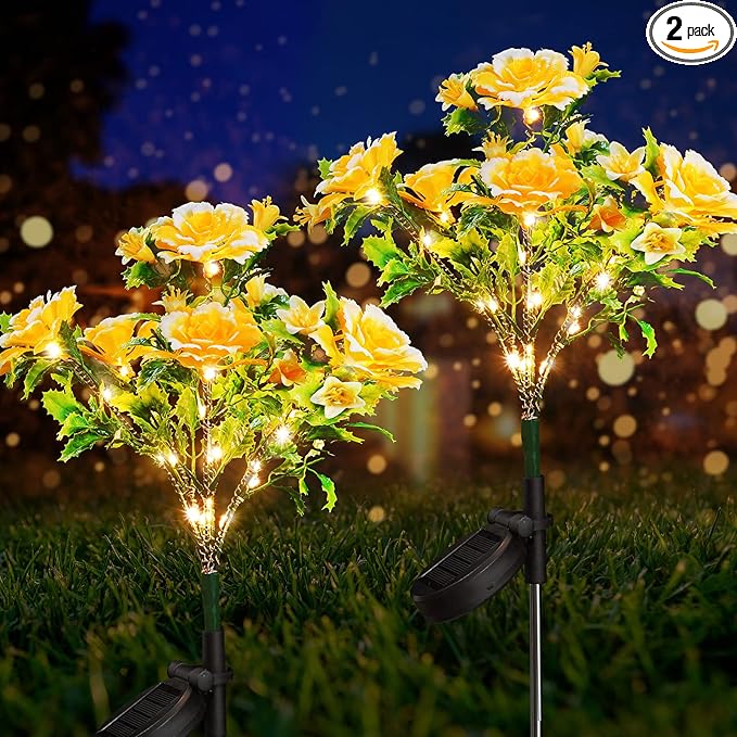 Neporal Solar Lights Outdoor Decorative, Solar Garden Lights with Carnation Flower, Solar Flower Lights Outdoor Garden Waterproof IP65 - Gardening Gifts for Women