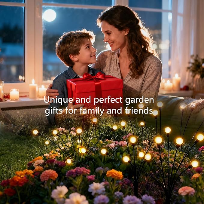 Solar Lights Outdoor Waterproof,2 Pack 16LED Solar Swaying Lights,Firefly Lights for Yard Patio Pathway Decoration,Unique Gardening Gifts for Women Holiday