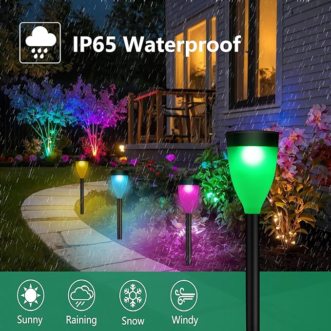 Solar Lights Outdoor Garden - 16 Pack Color Changing Solar Yard Lights Outdoor Waterproof, Bright RGB Solar Powered Garden Lights for Pathway, Sidewalks, Walkway, Lawn