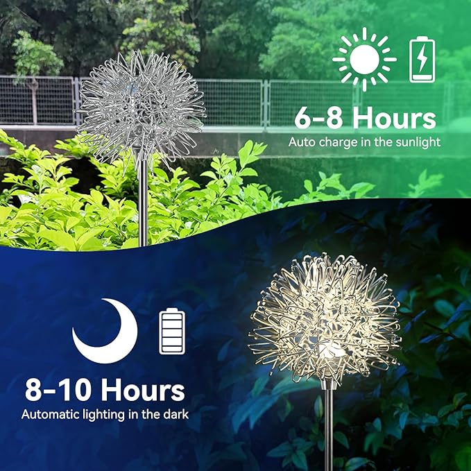 Solar Garden Lights - 2 Pack Decorative Outdoor Lights, Auto ON/OFF for Garden Gifts, White