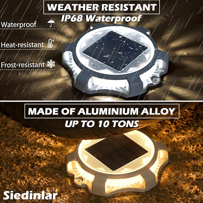 SIEDiNLAR Solar Deck Lights Outdoor 2 Modes LED Dock Driveway Markers Light Waterproof for Step Ground Walkway Stair Pathway Yard Garden Road 8 Pack (Cool White/Warm White)