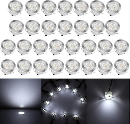 Deck Lights Outdoor Waterproof Low Voltage Lighting Kit Stainless Steel 1W Outdoor Yard Garden Decoration Lamps Landscape Pathway Patio Step Stairs Silver Border(30pcs,Cool White)