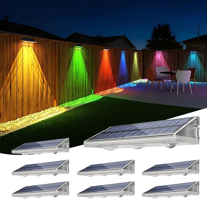 YiLaie Solar Fence Lights Outdoor - Warm White & RGB 6 Color, Solar Lights Outdoor IP67 Waterproof, Garden Lights | Lumora