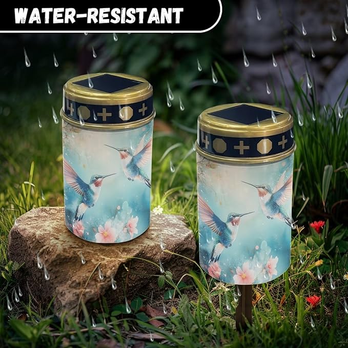 Teal Hummingbirds Solar Garden Lights for Cemetery Solar Lights Outdoor Garden, Eternal Lights for Cemetery Grave Decorations