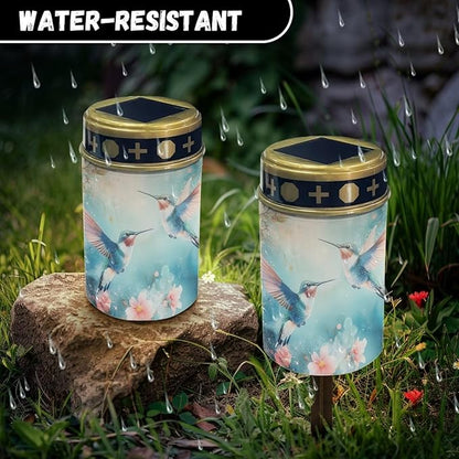 Teal Hummingbirds Solar Garden Lights for Cemetery Solar Lights Outdoor Garden, Eternal Lights for Cemetery Grave Decorations