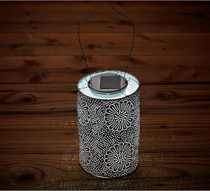 Soji Stella Market, LED Outdoor Solar Lantern, Handmade with Weather-Resistant UV Rated Tyvek fabric, Stainless | Lumora