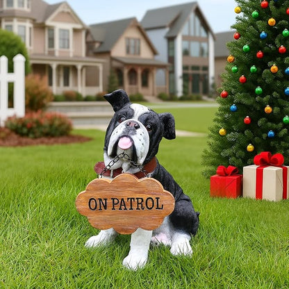 Outdoor English Bulldog Dog Statue with Interchangeable Welcome Sign and Detachable Solar Lantern –LED Light Garden Dog Sculpture Décor, Cute Puppy Design for Yard, Porch, Gift