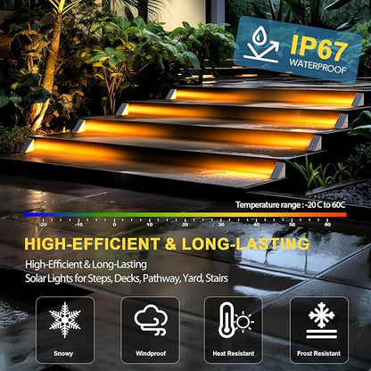 Solar Step Lights for Outside Waterproof IP67, Outdoor Stair Light 2 Pack, Solar Stair Lights Outdoor LED Outdoor Step Lights Decor for Deck, Front Step, Patio, Garden Step