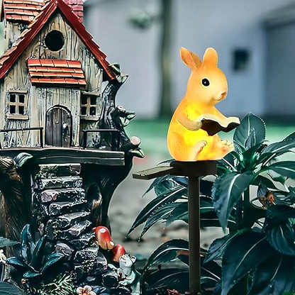 Garden Bunny Statue Solar Lights, Rabbit Outdoor Decor Stake Light, Egg Rabbit Figurines Decor for Patio Balcony Yard Lawn, Bunny Gardening Gift for Women, Mom, Grandma