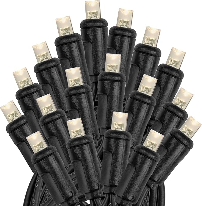 Novelty Lights 25ft Christmas String Lights, 50 Warm White LED Bulbs on Black Wire, 6" Spacing, Connectable Indoor Outdoor Commercial Grade Lighting for Holidays Patio Weddings