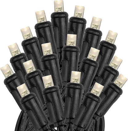 Novelty Lights 25ft Christmas String Lights, 50 Warm White LED Bulbs on Black Wire, 6" Spacing, Connectable Indoor Outdoor Commercial Grade Lighting for Holidays Patio Weddings