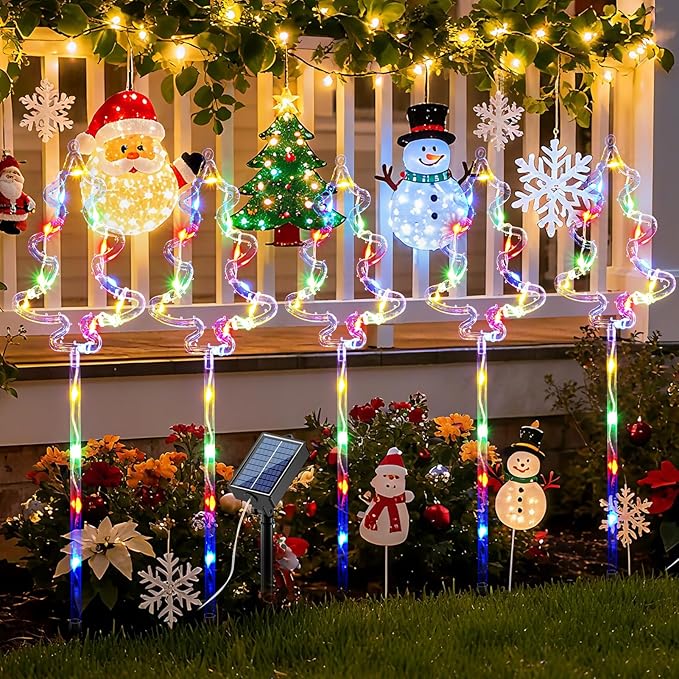 6 Packs Christmas Tree Solar Garden Lights with 8 Light Modes, 21.65 Inches Tall Christmas Outdoor Garden Light with 20 LEDs Each, Solar Outdoor Xmas Decor for Garden, Path, Patio (Multiple-Colored)