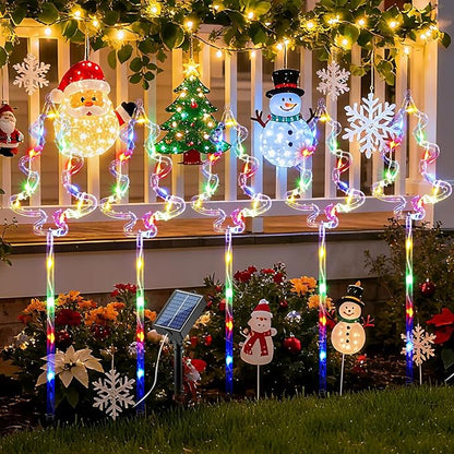 6 Packs Christmas Tree Solar Garden Lights with 8 Light Modes, 21.65 Inches Tall Christmas Outdoor Garden Light with 20 LEDs Each, Solar Outdoor Xmas Decor for Garden, Path, Patio (Multiple-Colored)
