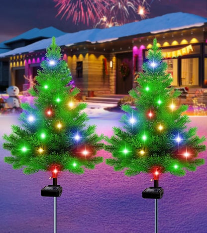 Solar Christmas Tree Lights,4 Pack Multiple Outdoor Christmas Decorations Waterproof Outdoor Xmas Decor, Tree Lights for Pathway, Patio, Yard, Garden