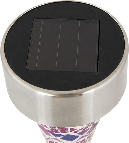 Northlight Set of 3 Purple Mosaic Stained Glass Solar Powered LED Pathway Markers, 15.5"