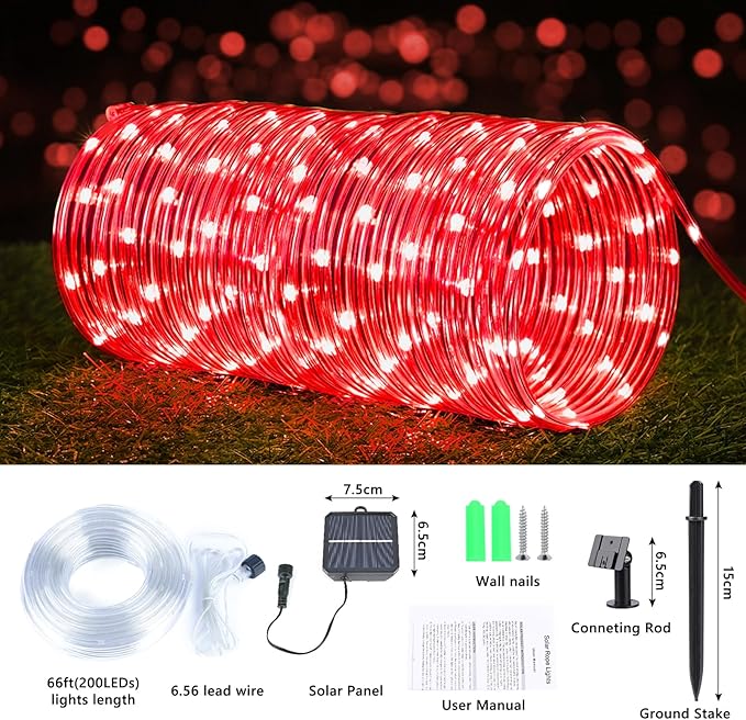 Solar Rope Lights, 66ft 200LED Solar String Lights, 8 Modes Waterproof Solar Powered Outdoor Light, Flexible Clear | Lumora