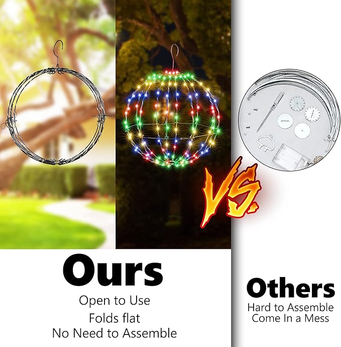 Joomer 2 Pack Christmas Big Ball Lights, 20IN & 18IN Foldable Metal Sphere Lights Waterproof - Outdoor String Light | Lumora