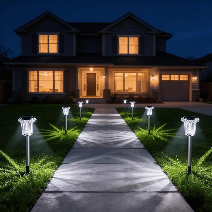 Solar Pathway Lights Outdoor, 13 Inch 4 Pack, Crystal Lens Solar Stake Lights with Starburst Pattern, IP65 Waterproof Garden Lights for Walkway Path Yard Patio Landscape